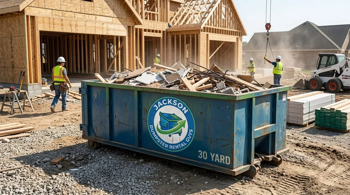 Row of roll-off dumpsters in different sizes